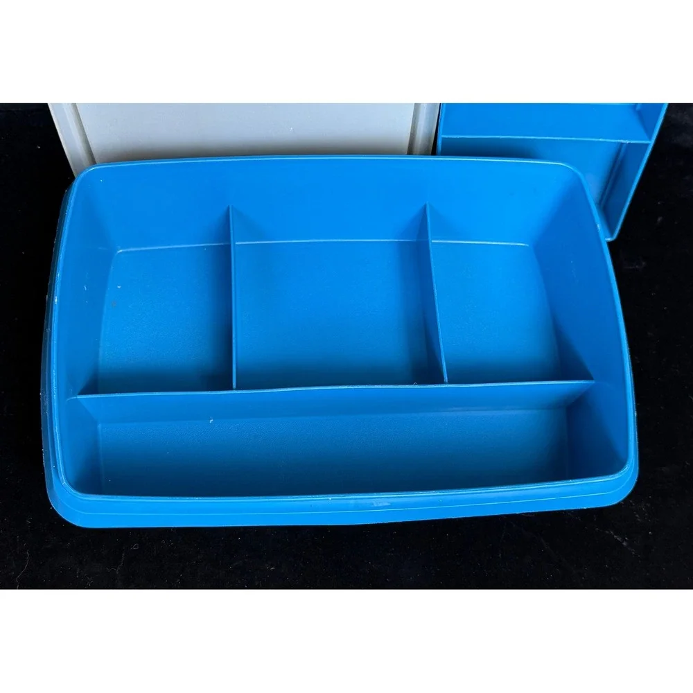 Vintage Tupperware/TupperCraft Blue Stow-Away Organizer Box with Tray 787-4